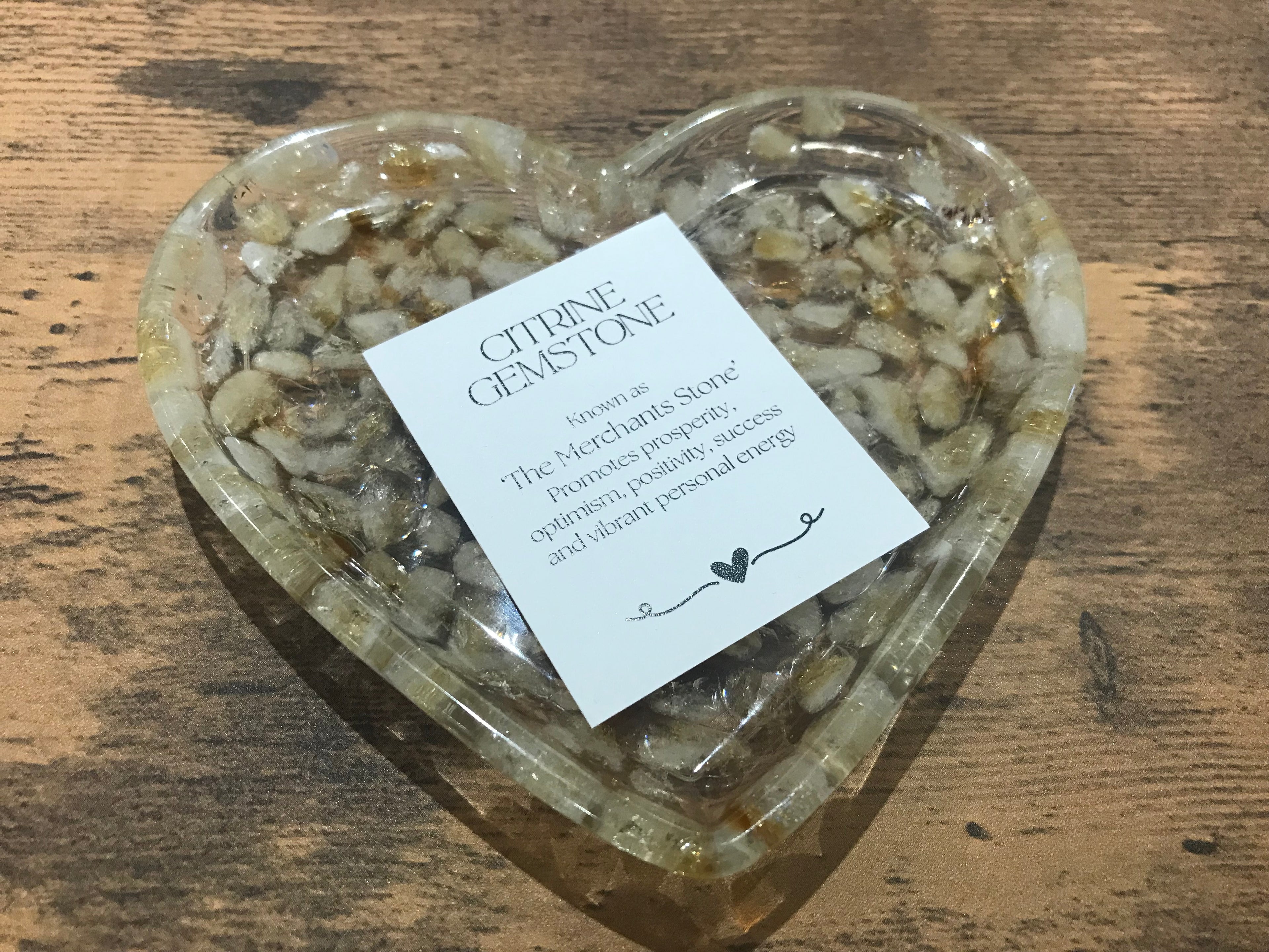 Love heart trinket dish, Citrine.