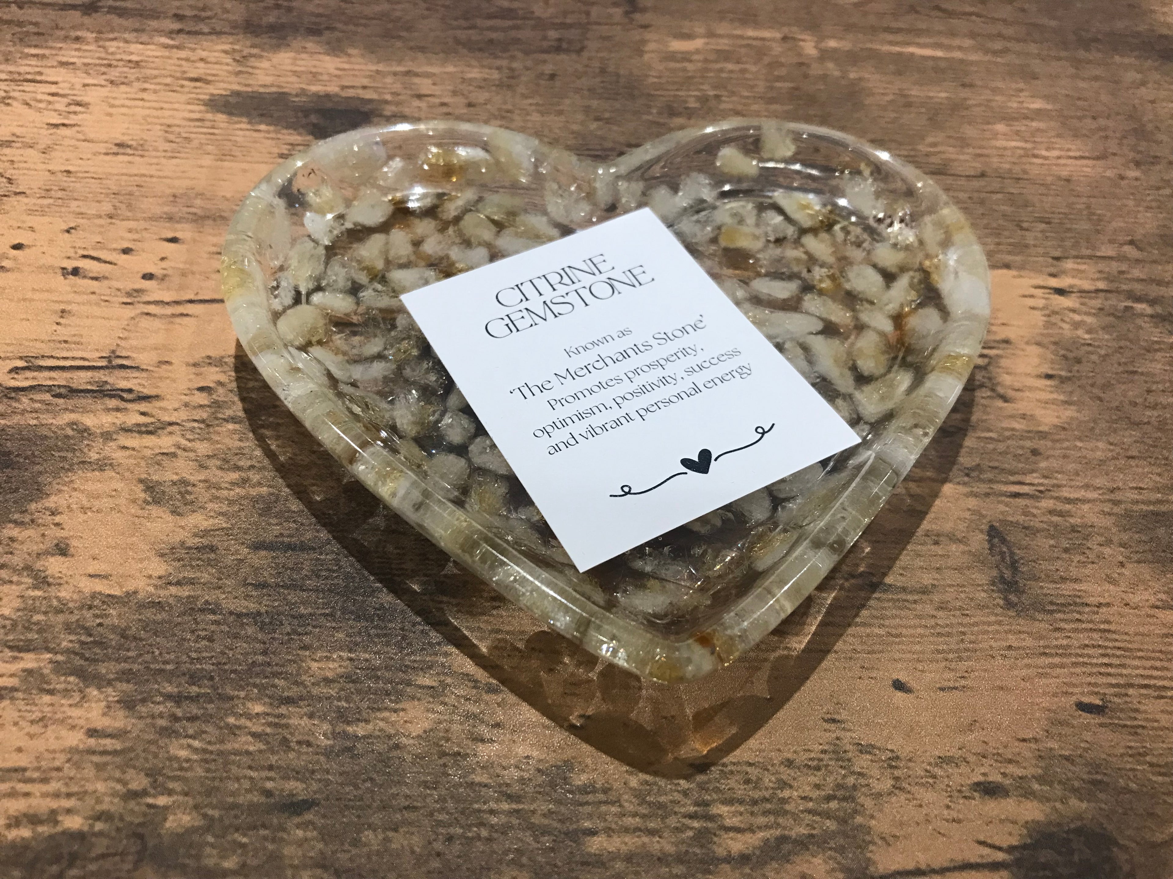 Love heart trinket dish, Citrine.