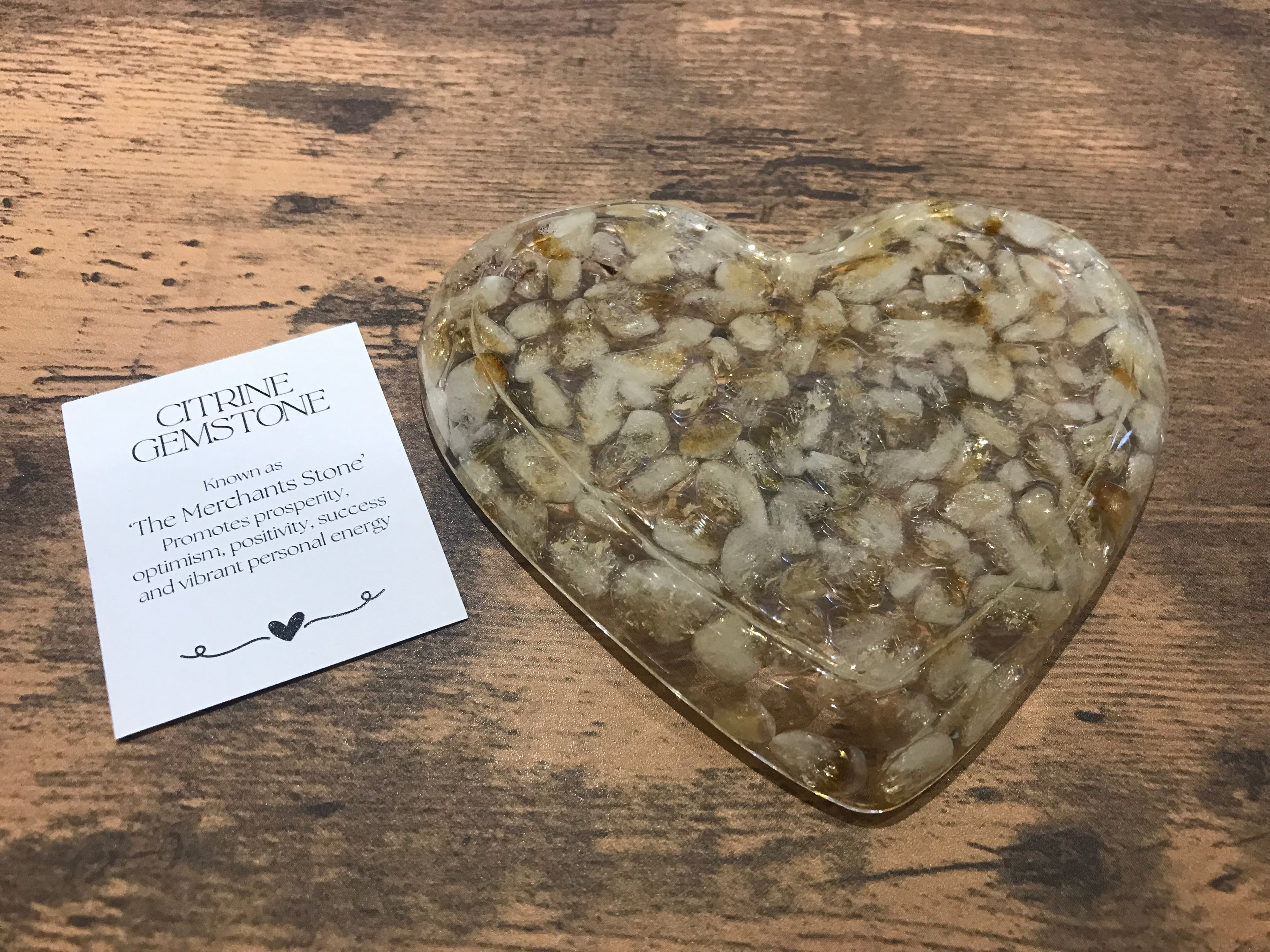 Love heart trinket dish, Citrine.