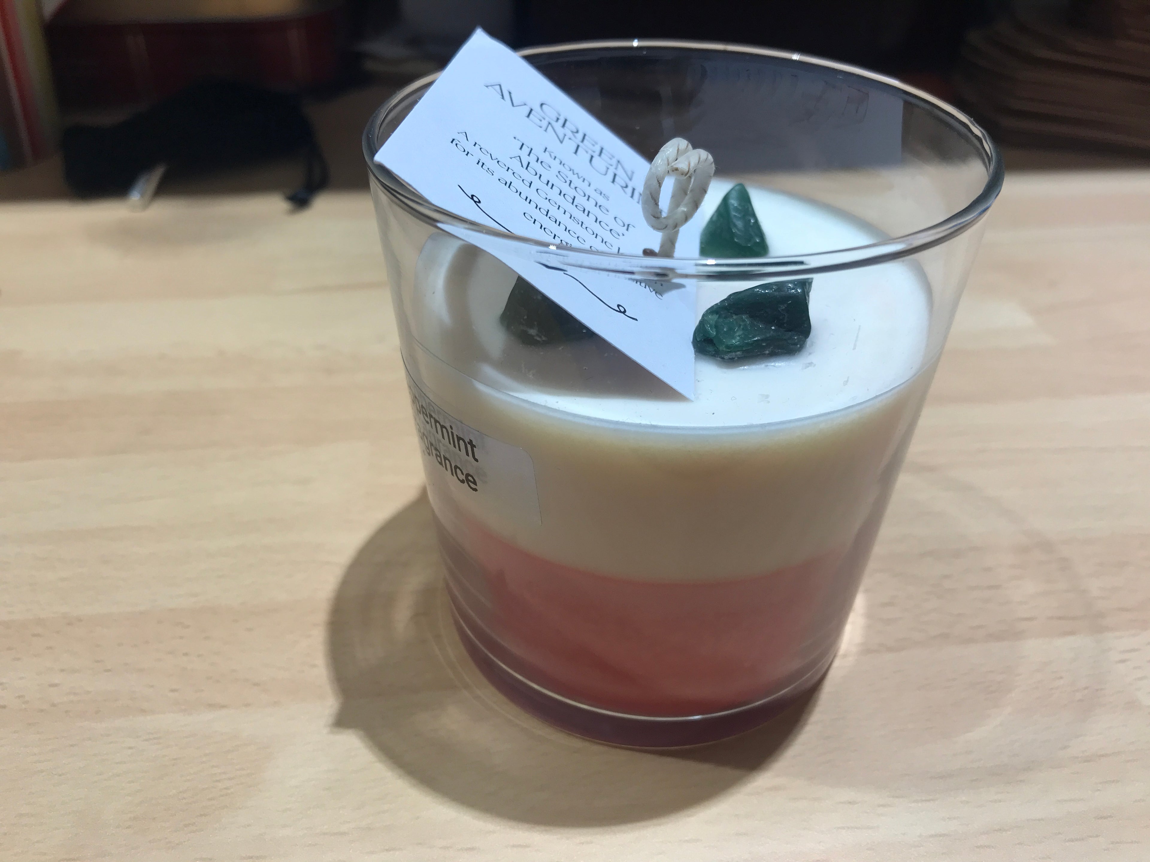 Peppermint Soya Wax Candle with Green Aventurine Crystals