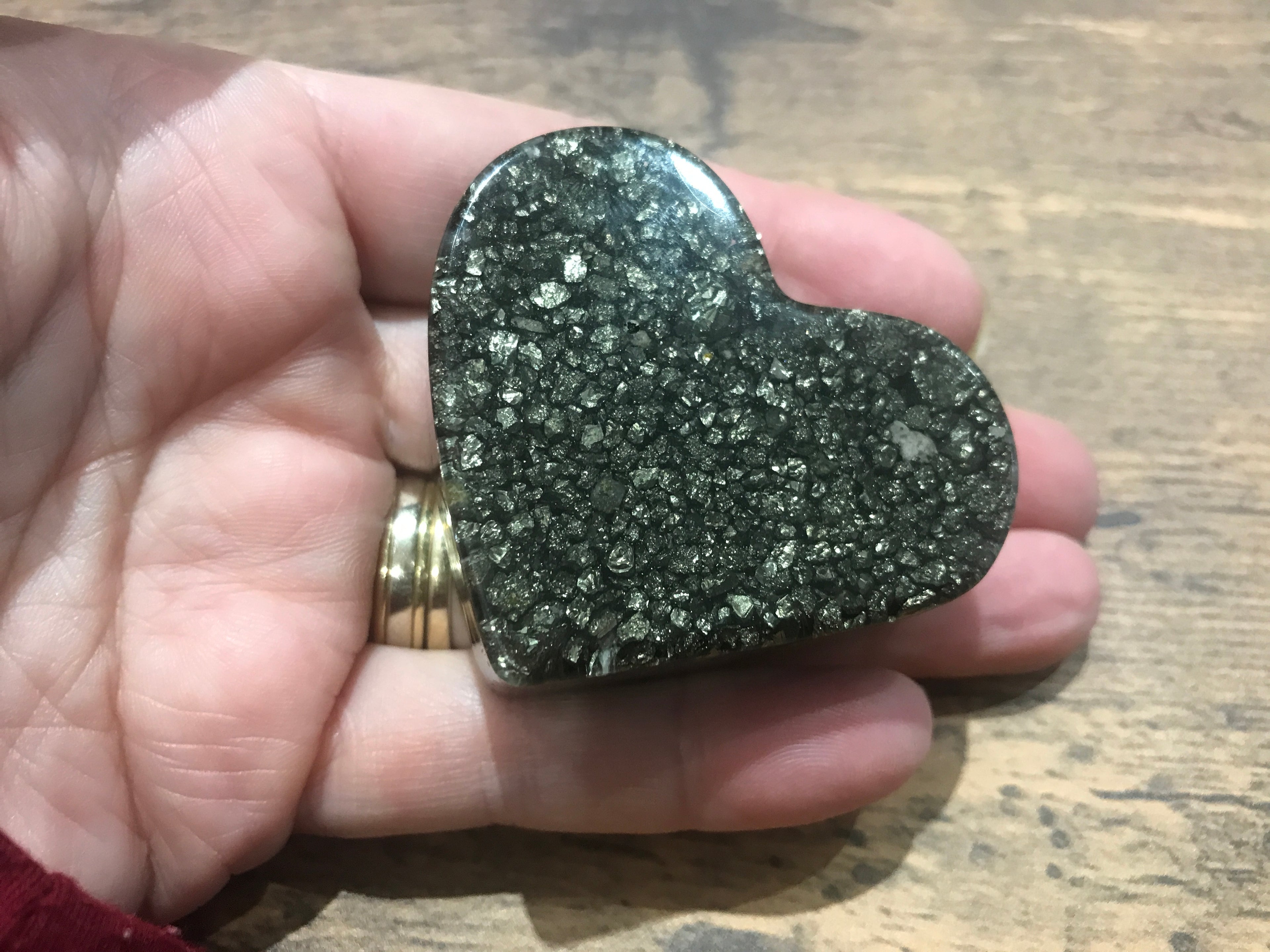 Love heart, crystal photo stand Pyrite.
