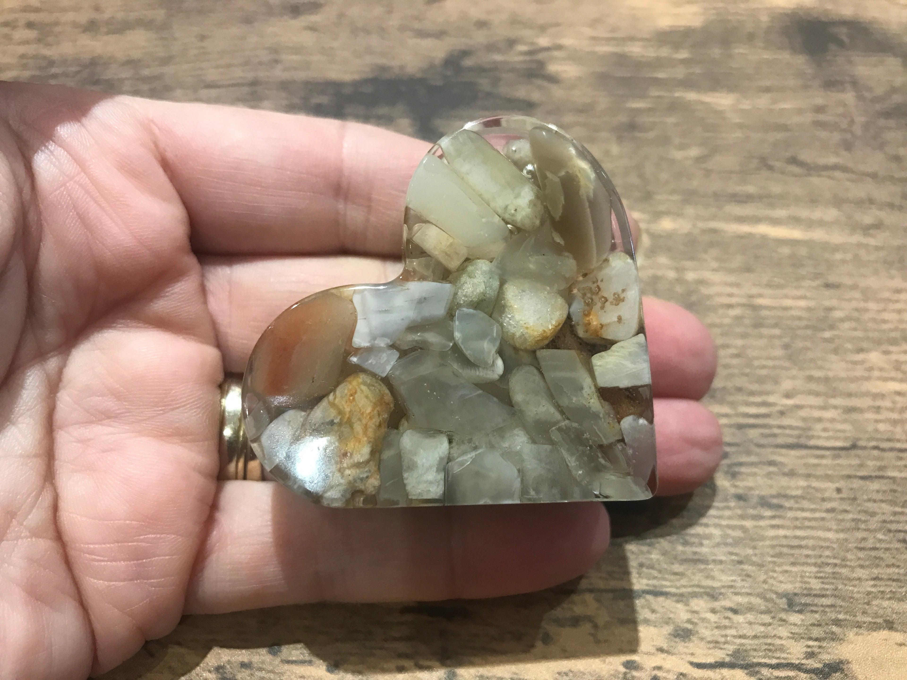 Love heart, crystal photo stand, Moonstone.