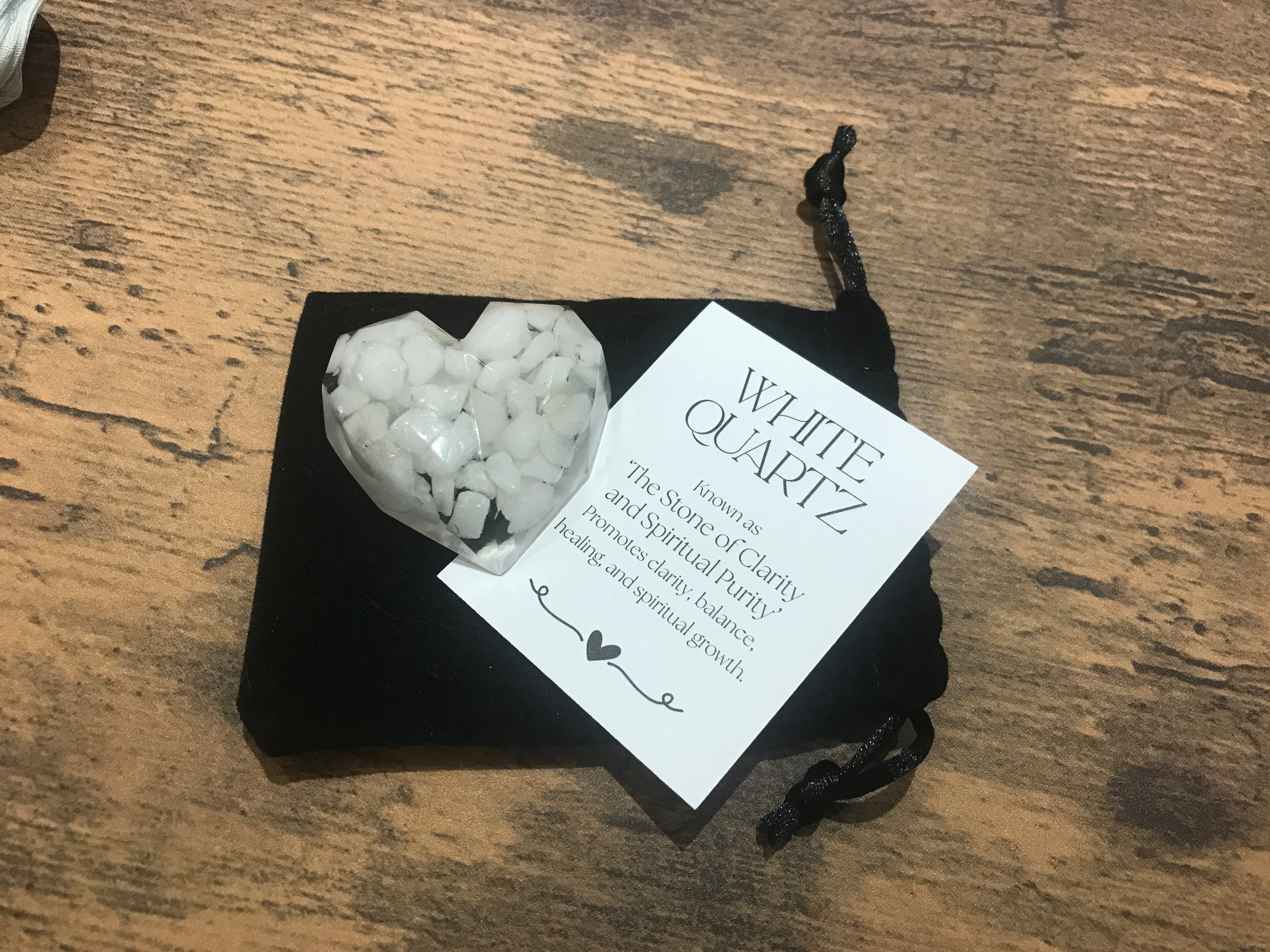 White quartz crystal love heart