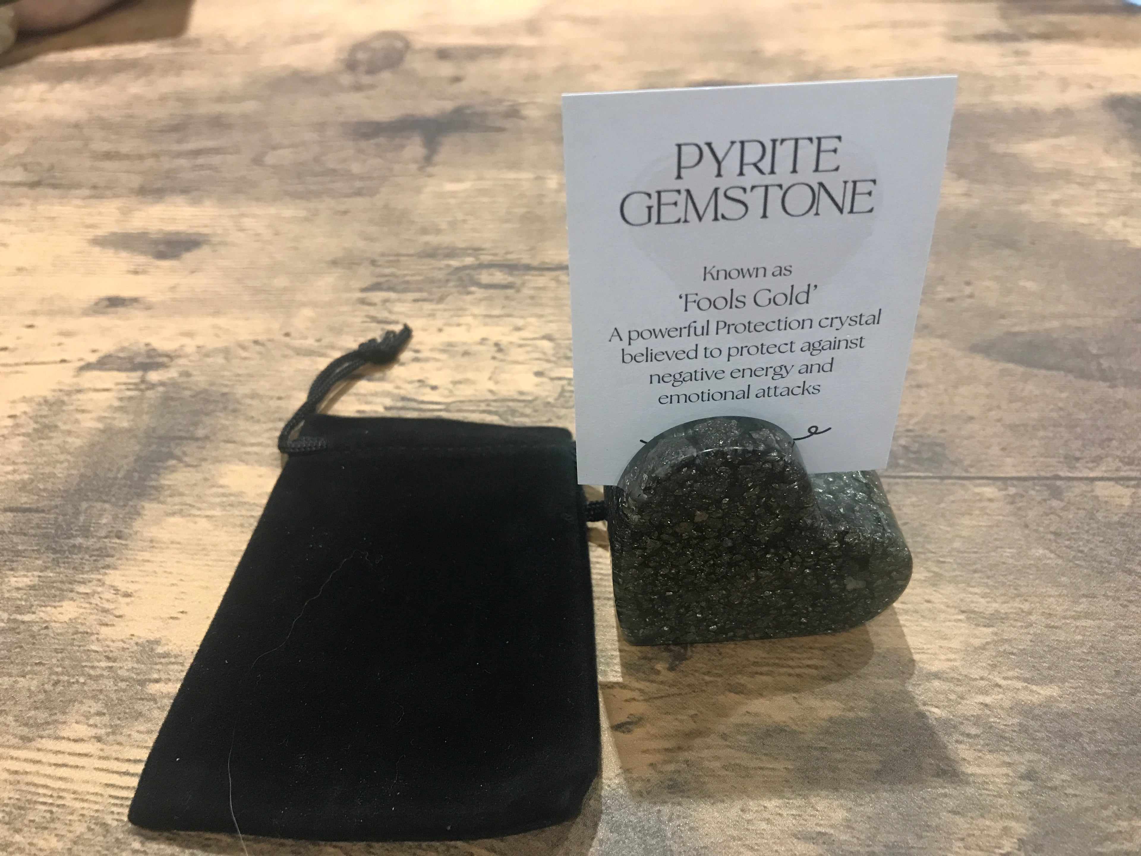 Love heart, crystal photo stand Pyrite.