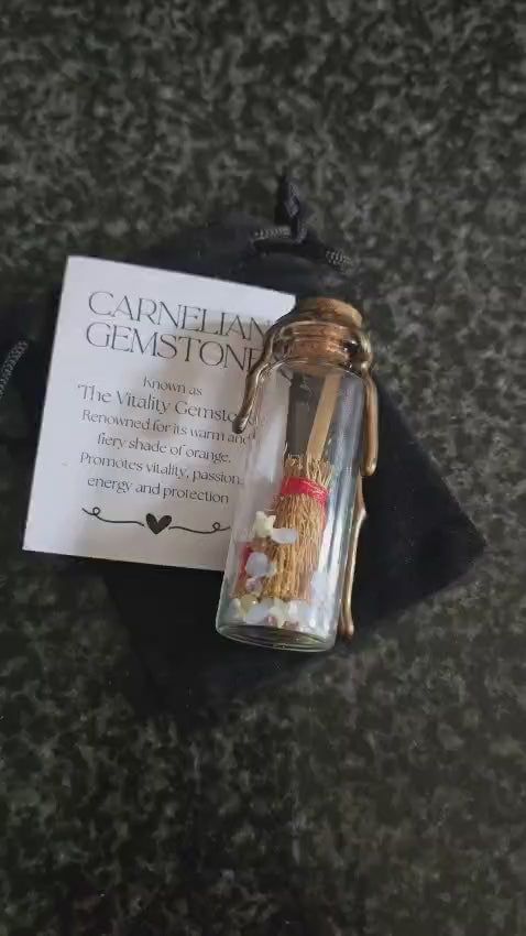 Carnelian Crystal glass jar with Broomstick.
